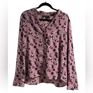 Halogen Purple Floral Button Down Casual Blouse Size XL